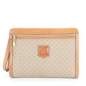 Celine Macadam Triomphe leather clutch bag pouch brown VMM